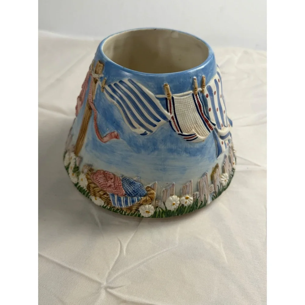 Yankee Candle Ceramic Jar Topper Shade Clothesline Picket Fence Cottagecore 4in